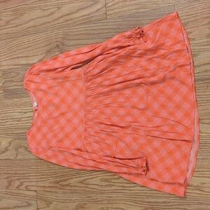 Pink Orange plaid swing dress, long ruffle-hem sleeves, BP Ian Bias dress S